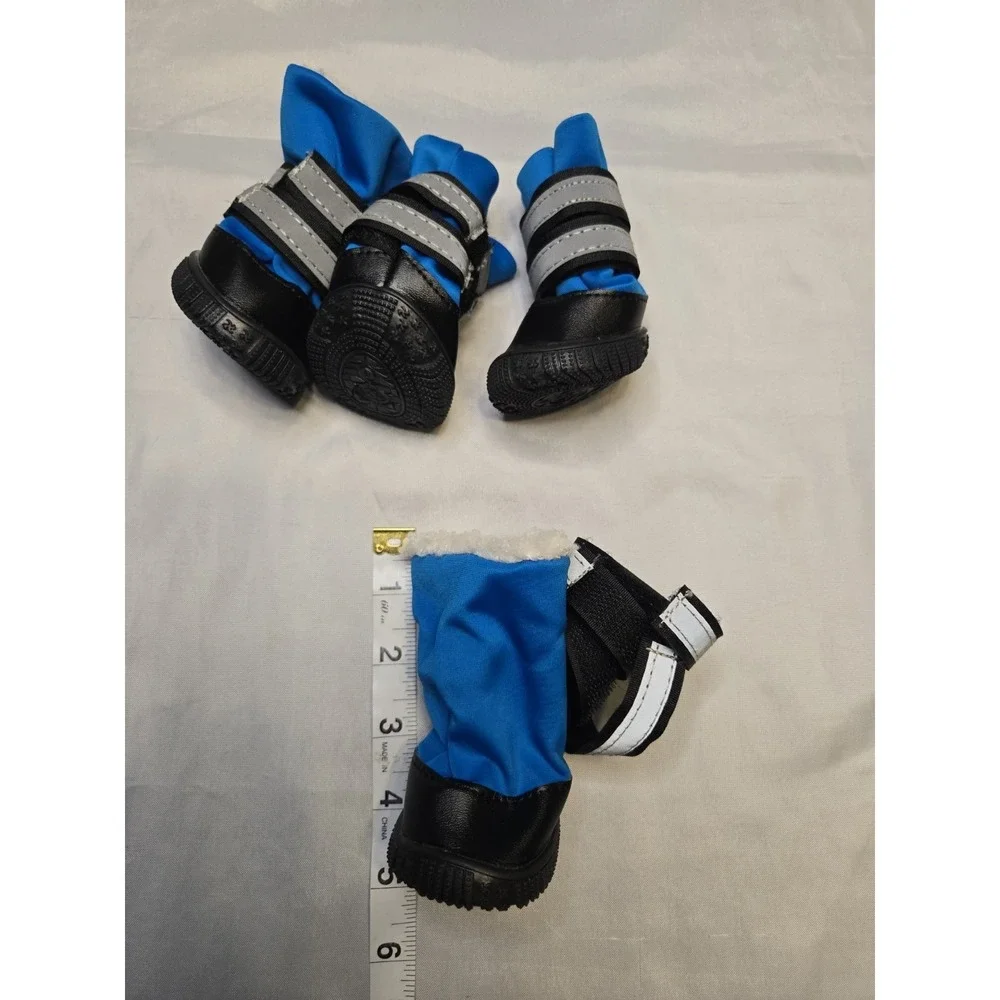 Dog Boots Size 4 Blue Gray Reflective Snow Rain Shoes Set of 4 Adjustable Fleece